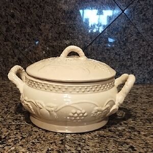 Vintage Beige Ceramic Covered Dish Unique Kitchen Dining Decor